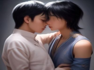 Gay网站导航主编陈默的工作照，她坐在贴满彩色便签的工作墙前，手持平板电脑，表情专注而温和，背景是整洁的编辑室