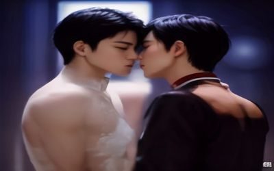 gay网站直播预告图，主播在彩虹装饰的直播间中，背景是青柠绿灯光，活泼现代风格